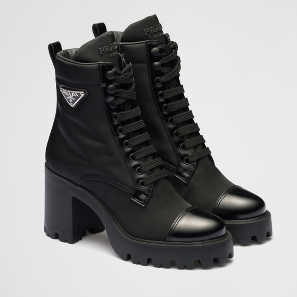 PRADA Brushed Leather and Re-Nylon Laced Booties - Picture 1 of 16
